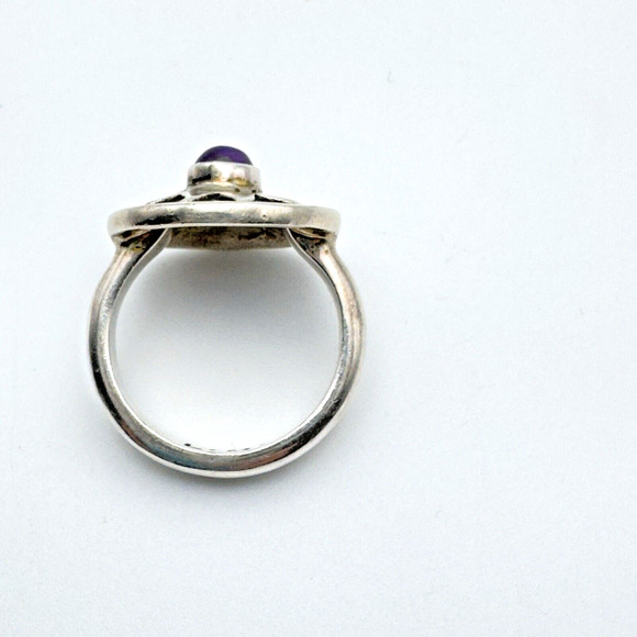 Vintage Sterling Silver 925 Amethyst Ring Sun Celestial Signed LM Boho Size 6.75 - Picture 6 of 8